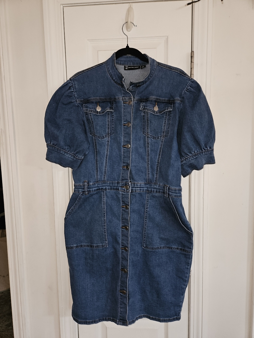 NY&C Co. Puff Sleeve Denim Dress Sz XL - Picture 5 of 14